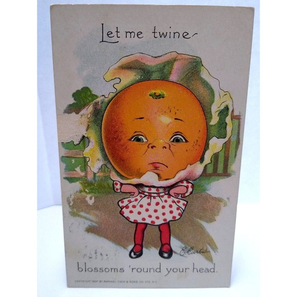 Fantasy Postcard Tuck E Curtis Orange Face Anthropomorphic Girl Series 2 1908 - Picture 2 of 3